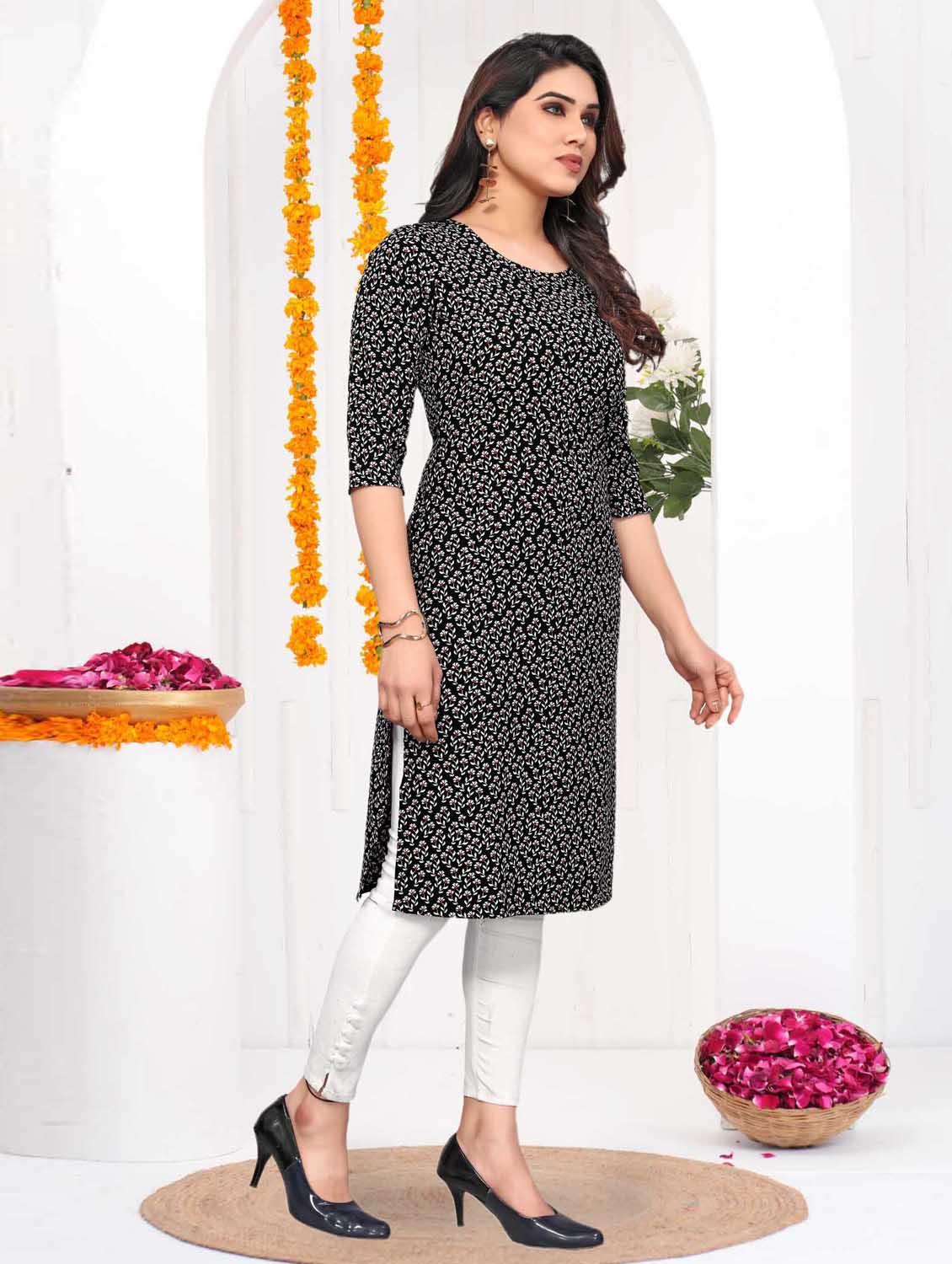 women printed three quarter sleeve straight kurta - 21965936 - Standard Image - 2