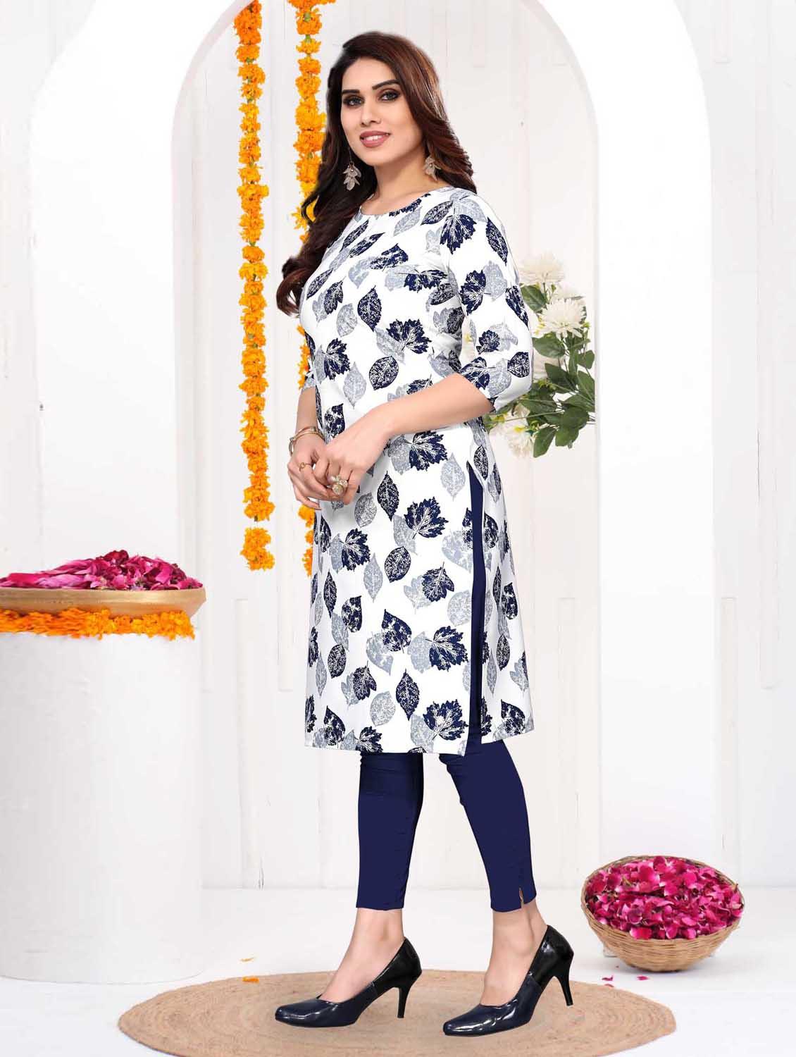 women printed three quarter sleeve straight kurta - 21965938 - Standard Image - 2