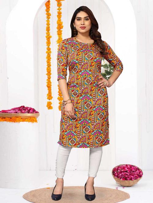 women printed three quarter sleeve straight kurta - 21965945 - Standard Image - 0
