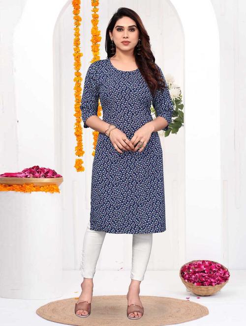 women printed three quarter sleeve straight kurta - 21965956 -  Standard Image - 0