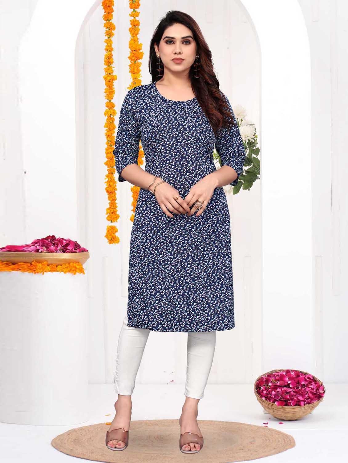 women printed three quarter sleeve straight kurta - 21965956 -  Zoom Image - 0