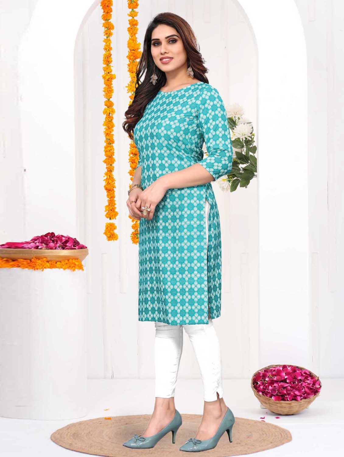 women printed three quarter sleeve straight kurta - 21965957 - Standard Image - 2