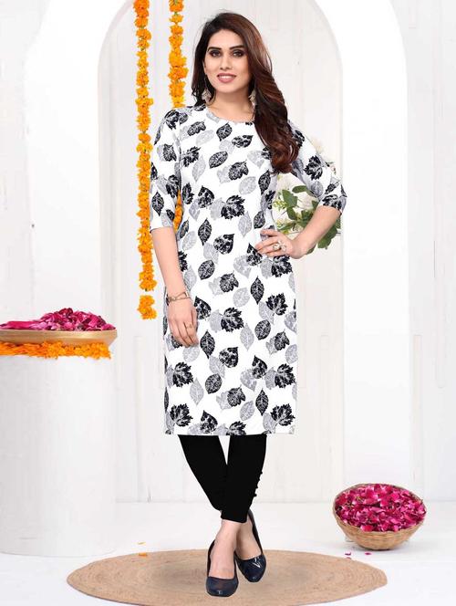 women printed three quarter sleeve straight kurta - 21965958 -  Standard Image - 0