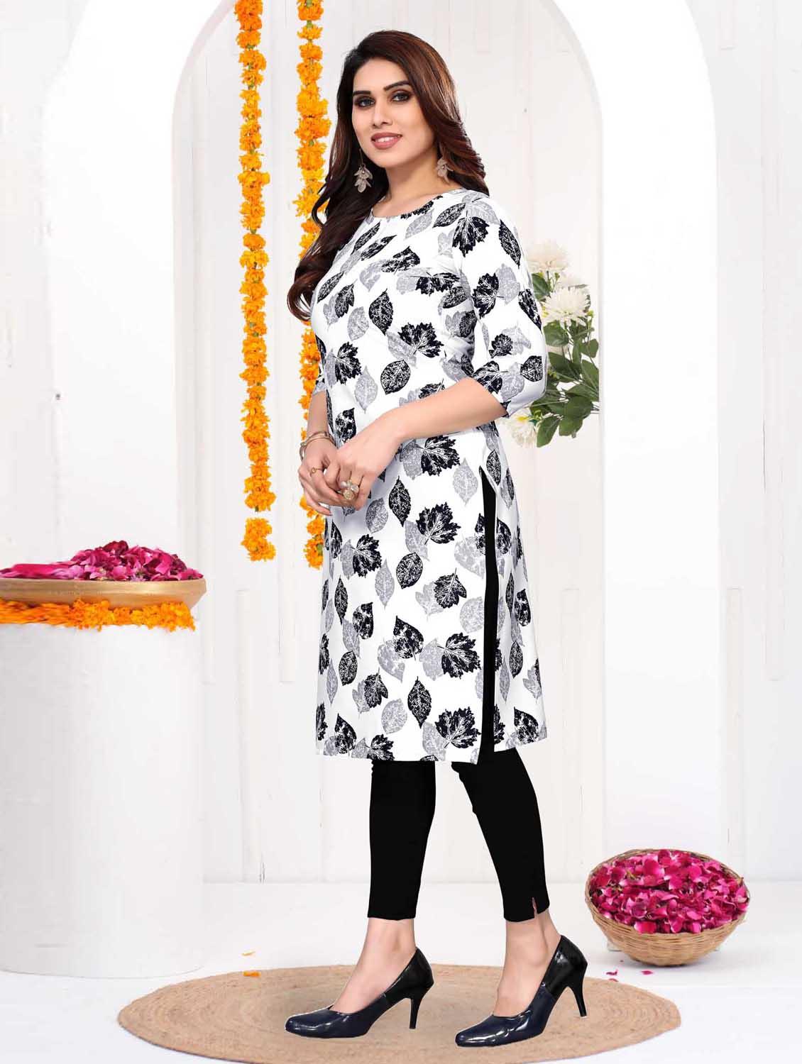 women printed three quarter sleeve straight kurta - 21965958 - Standard Image - 2
