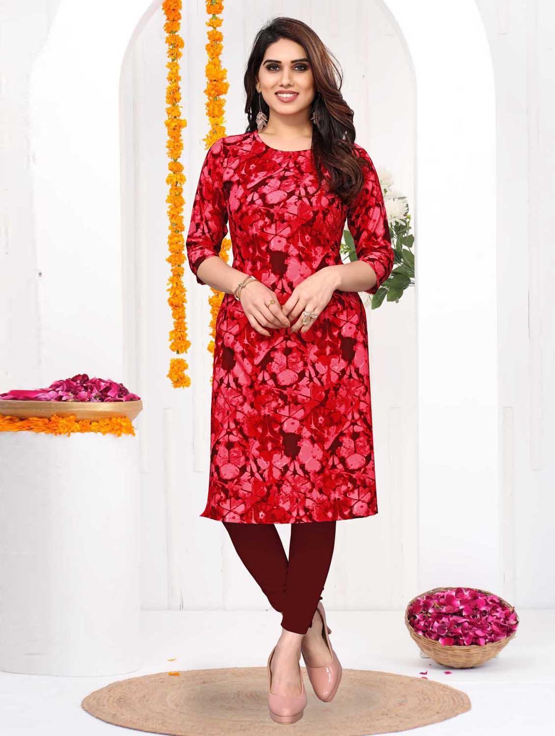 women printed three quarter sleeve straight kurta - 21965959 - Zoom Image - 0