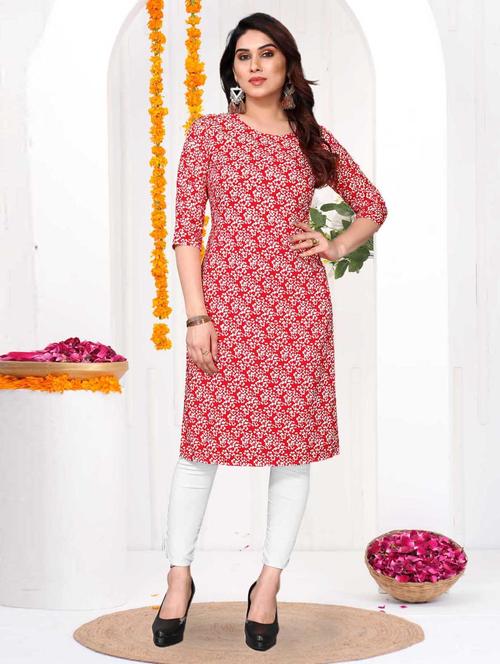 women printed three quarter sleeve straight kurta - 21965962 - Standard Image - 0