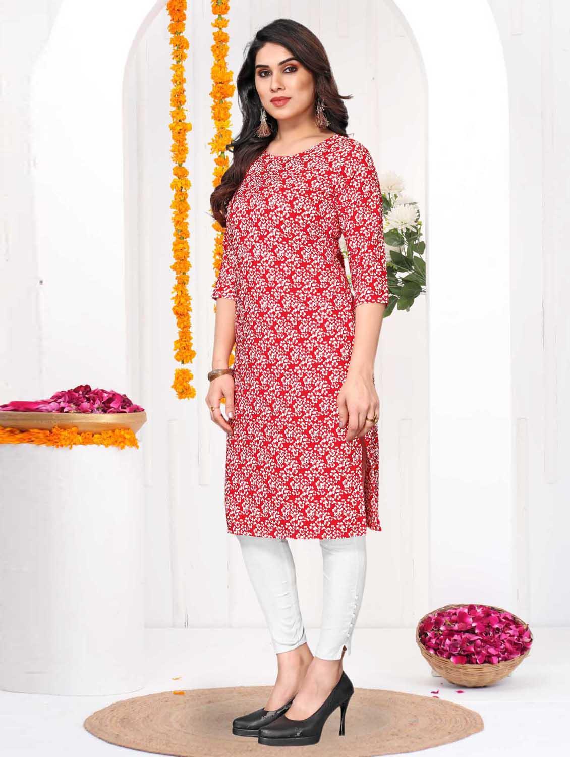 women printed three quarter sleeve straight kurta - 21965962 - Standard Image - 2