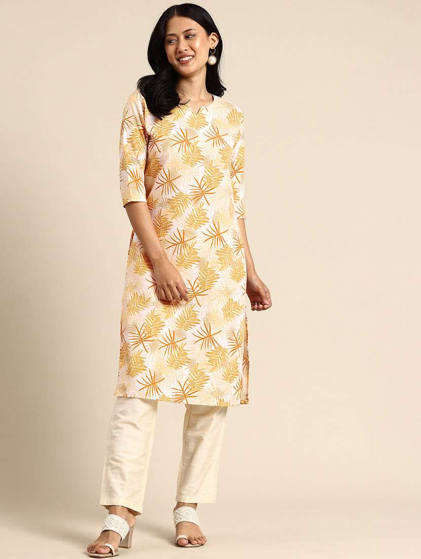 women printed three quarter sleeve straight kurta