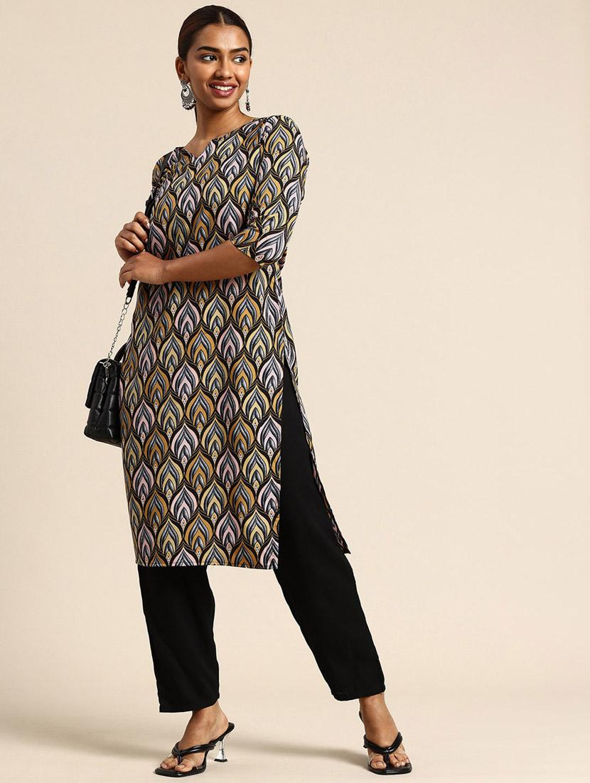 women printed three quarter sleeve straight kurta - 21965972 - Standard Image - 2