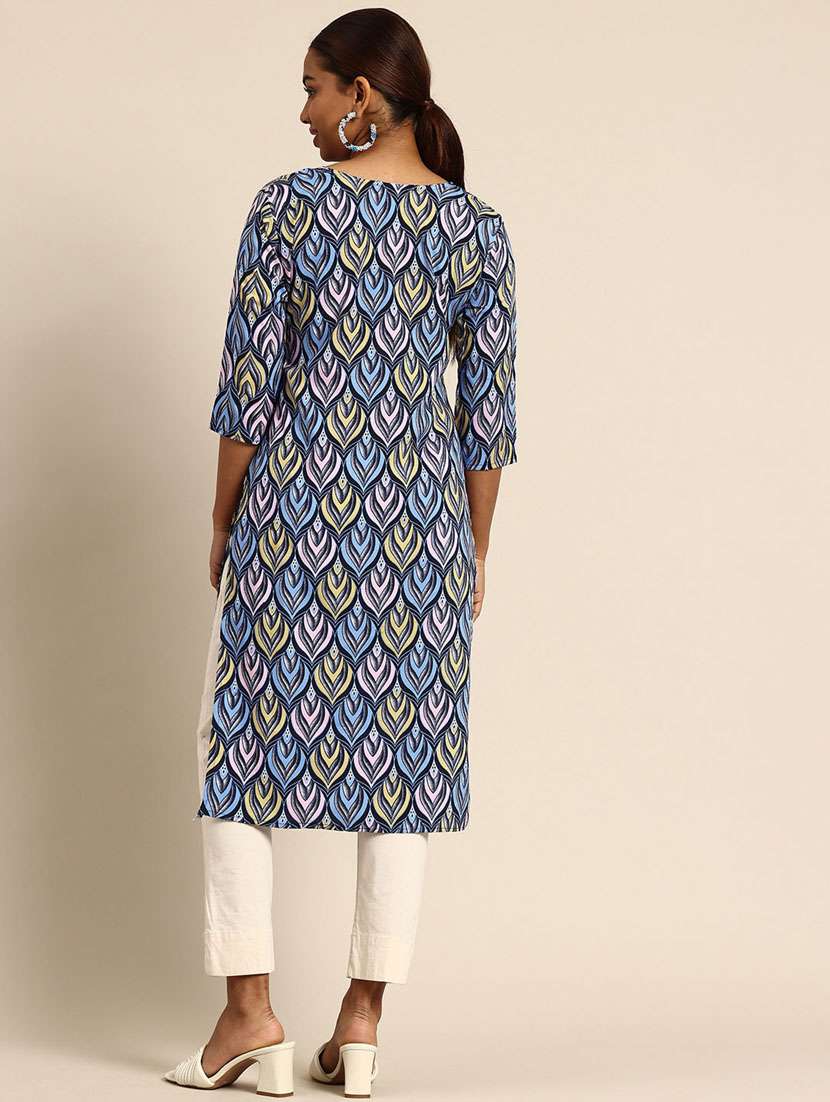 women printed three quarter sleeve straight kurta - 21965973 -  Standard Image - 2