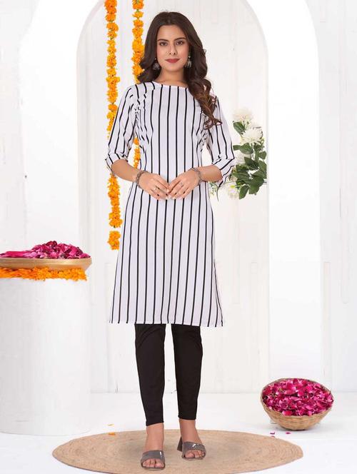 women striped three quarter sleeve straight kurta - 21965981 - Standard Image - 0