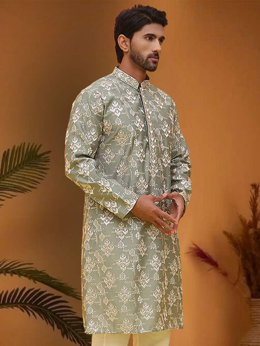 men embroidered mandarin neck long kurta - 21966041 - Standard Image - 2
