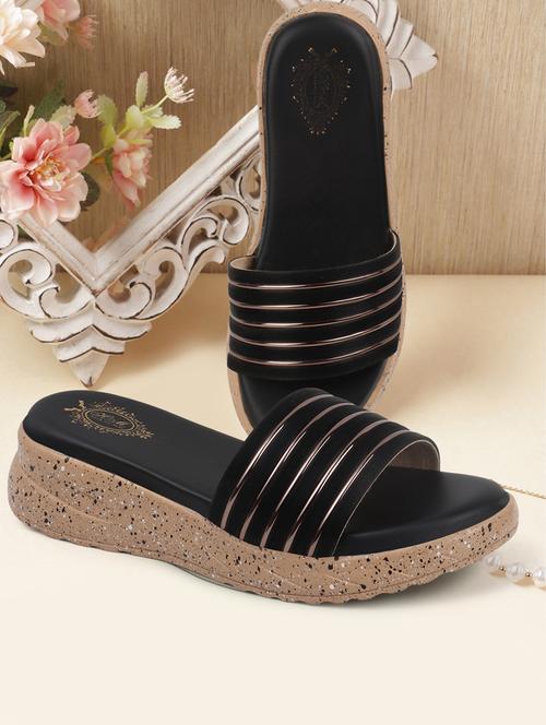 women black slip on platform wedge - 21966043 - Standard Image - 0