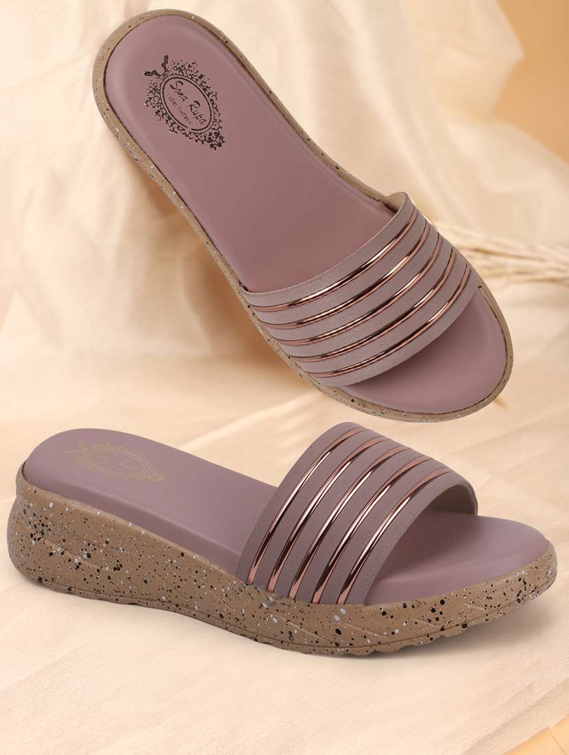 women mauve slip on platforms wedge