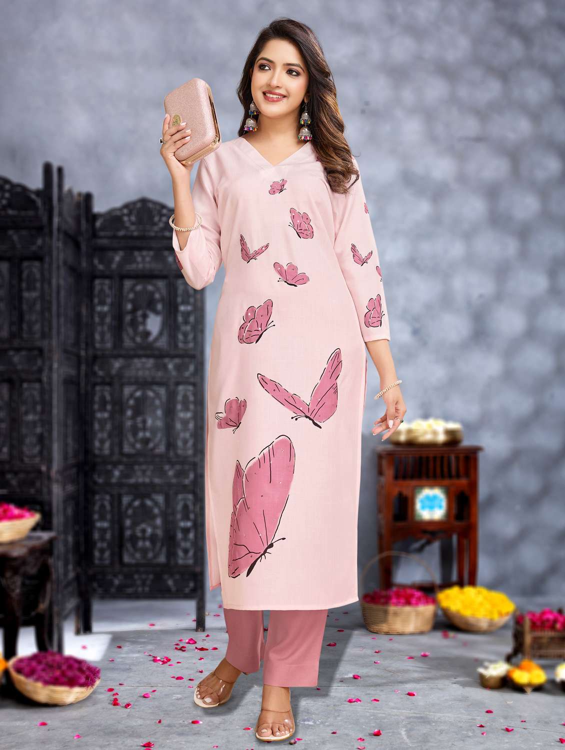 women three quarter sleeve kurta pant set - 21966064 -  Standard Image - 2
