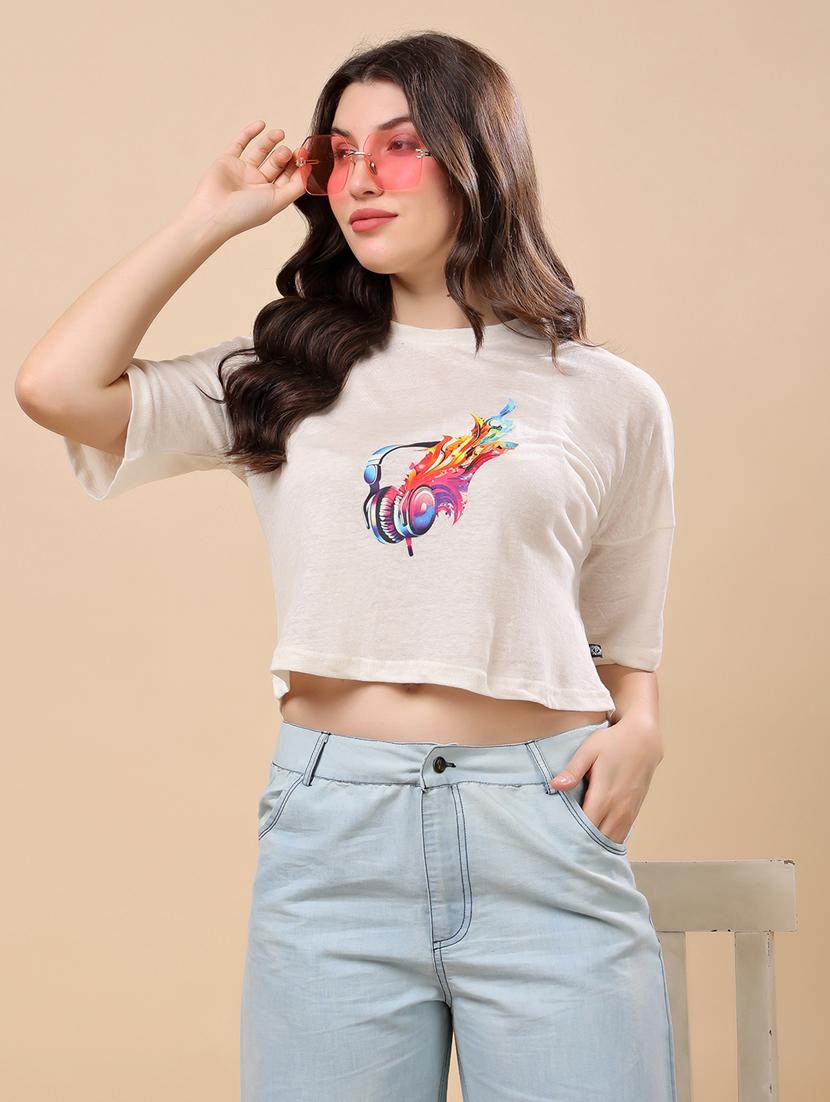 women printed short sleeve crop t-shirt - 21966089 - Zoom Image - 0