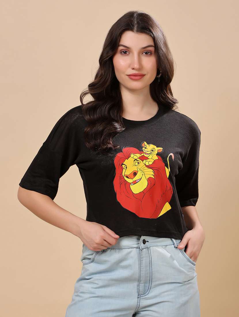 women printed short sleeve crop t-shirt - 21966090 - Zoom Image - 0