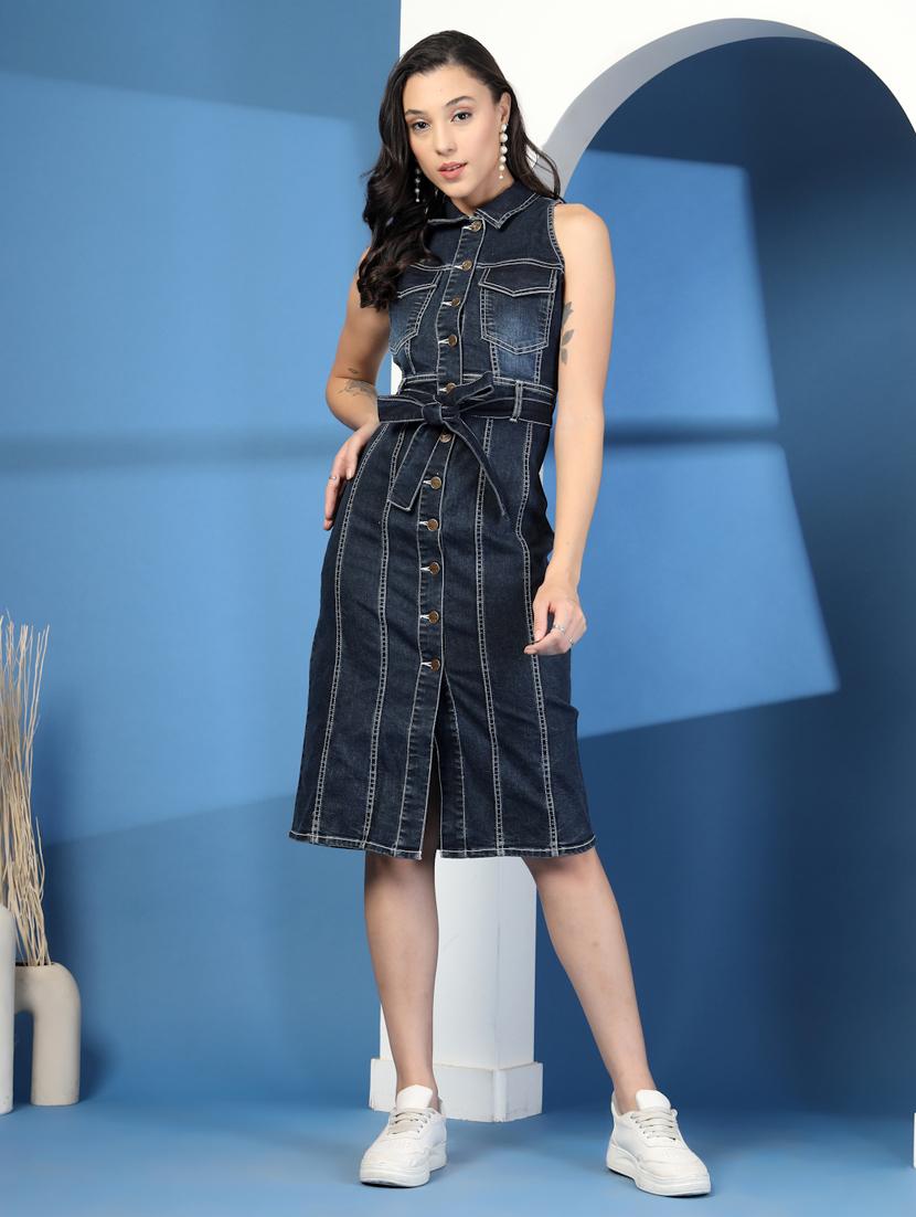 women solid collared sleeveless shirt dress - 21966093 - Standard Image - 2