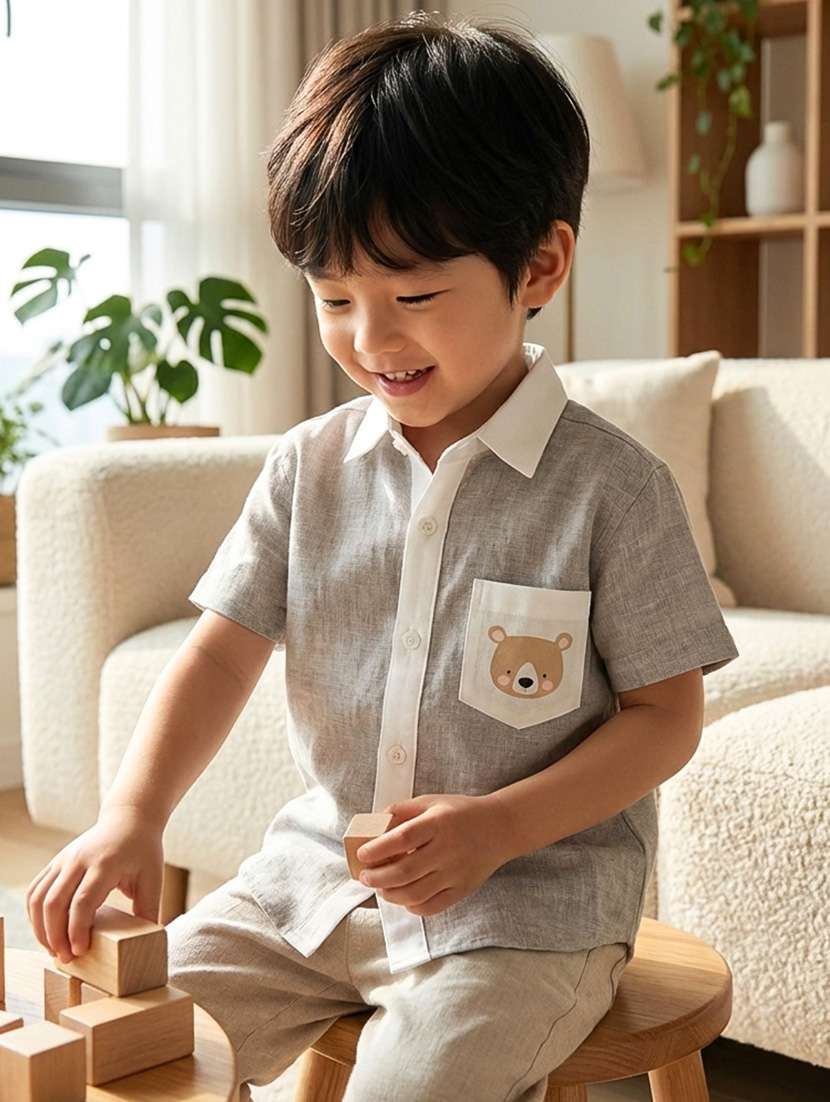 boys solid collared short sleeve shirt
