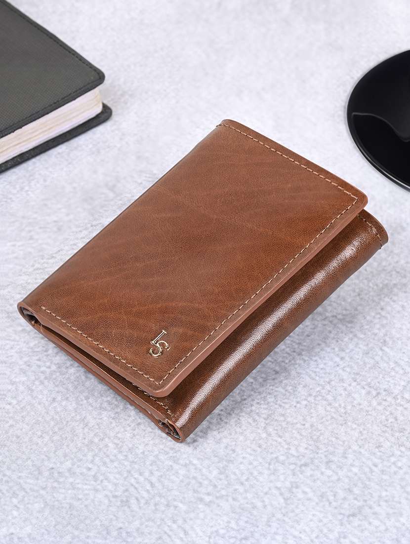 men tan solid leather wallet