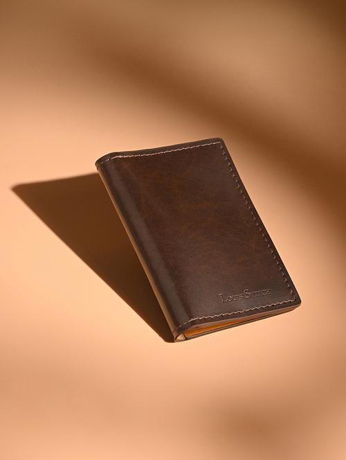 men brown solid leather wallet - 21966121 - Standard Image - 0