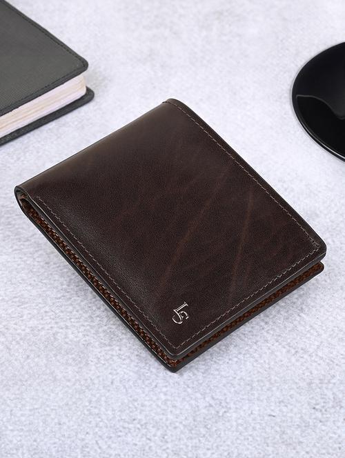 men brown solid leather wallet - 21966123 - Standard Image - 0