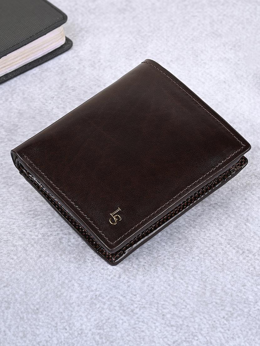 men brown solid leather wallet
