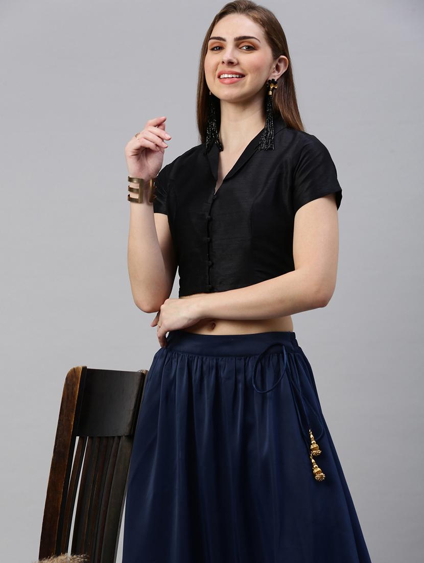 women solid short sleeve stitched blouse - 21966137 -  Zoom Image - 0