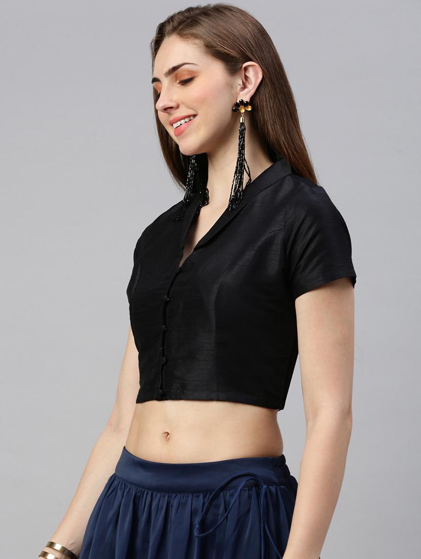 women solid short sleeve stitched blouse - 21966137 - Standard Image - 2