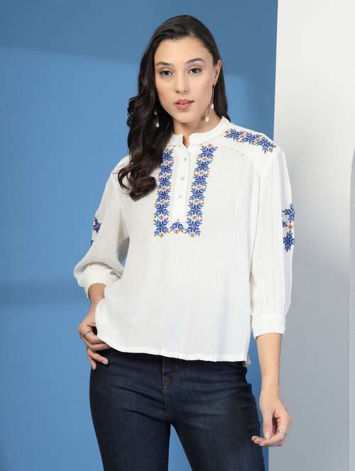 women white embroidered puff sleeve top - 21966146 -  Standard Image - 0