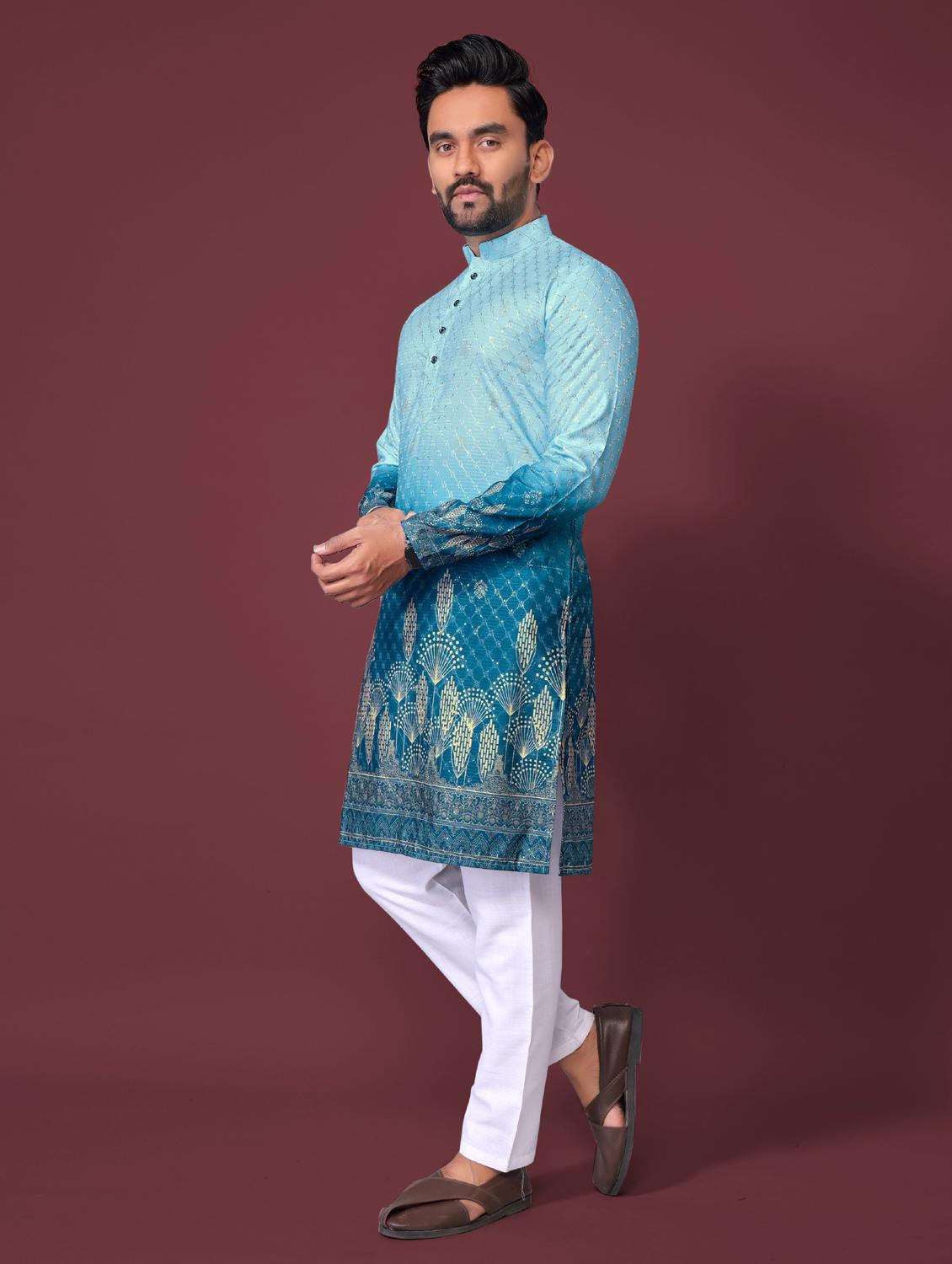 blue rayon long kurta - 21966158 - Standard Image - 2