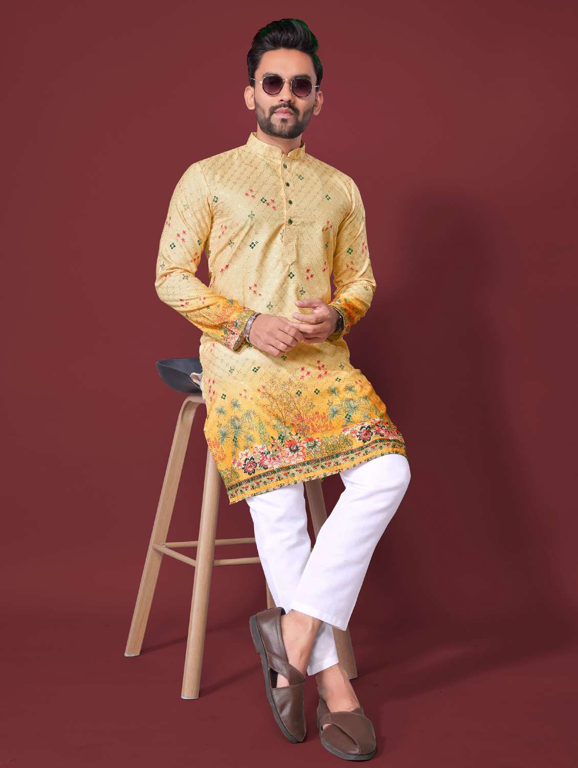 yellow rayon long  kurta