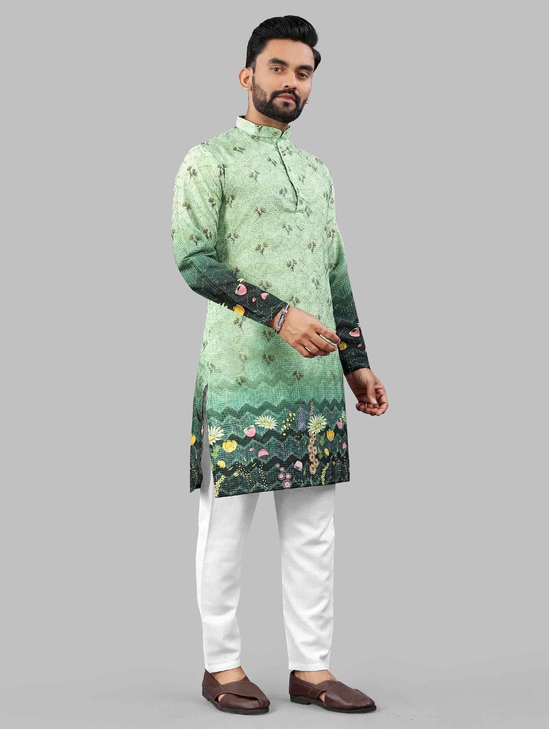 green rayon long kurta - 21966166 - Standard Image - 2