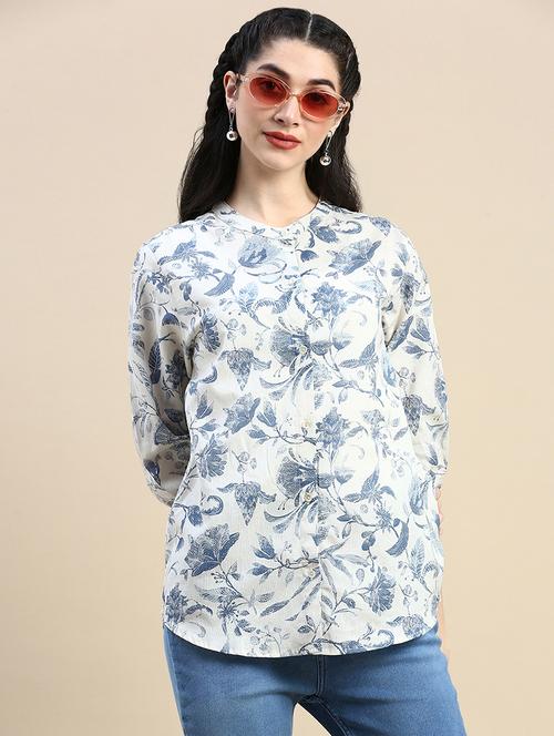women printed mandarin collar shirt - 21966174 - Standard Image - 0