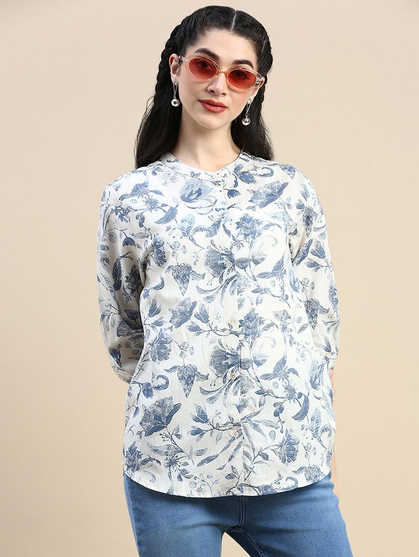 women printed mandarin collar shirt - 21966174 - Zoom Image - 0