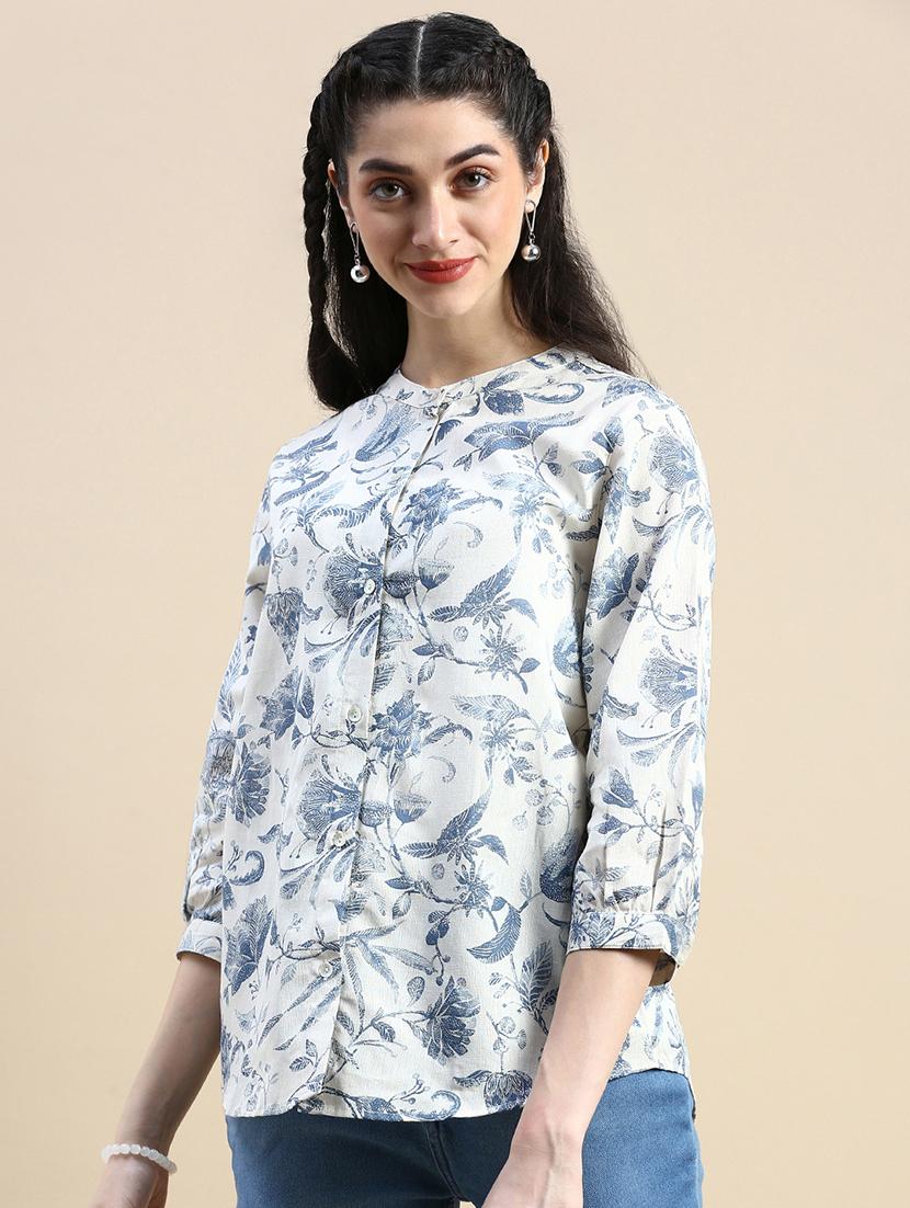 women printed mandarin collar shirt - 21966174 - Standard Image - 2