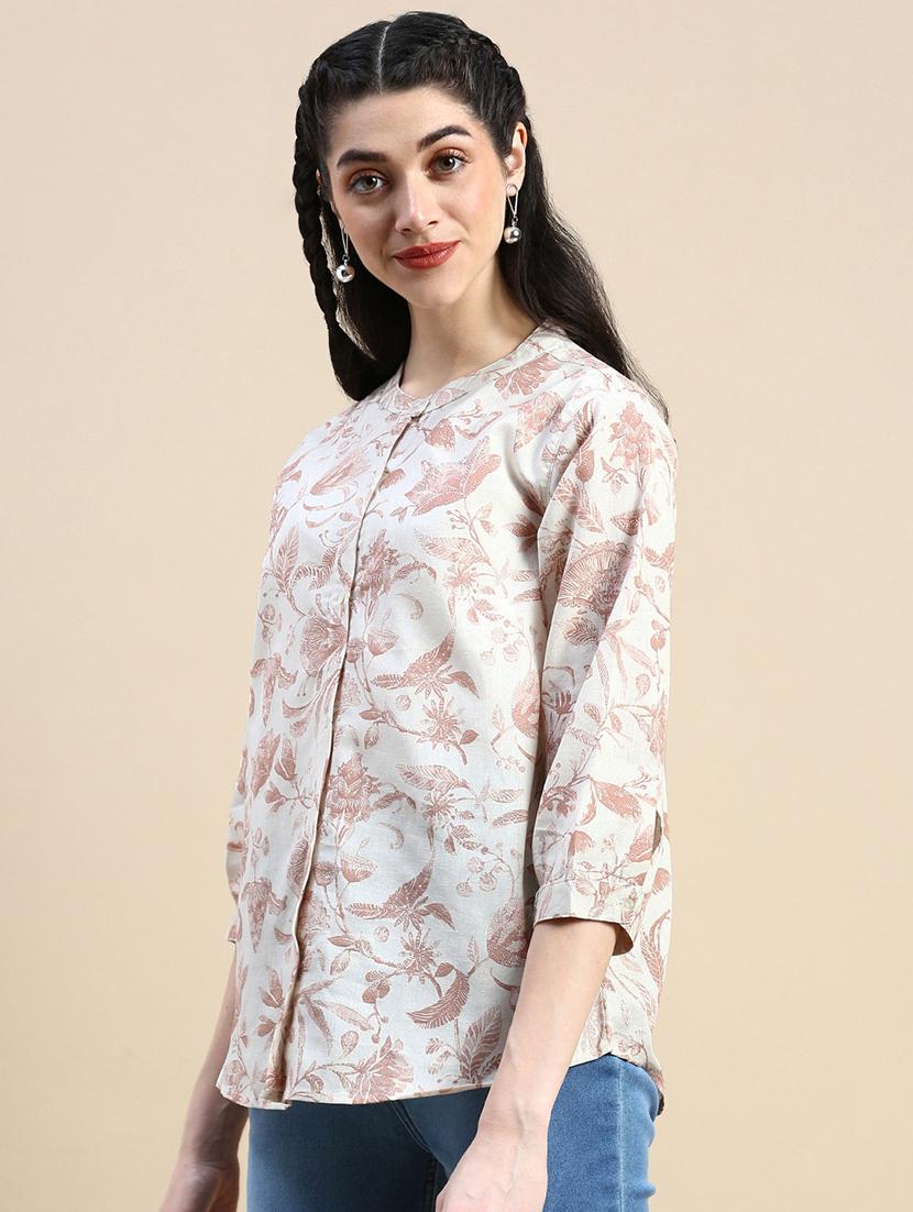 women printed mandarin collar shirt - 21966175 - Standard Image - 2
