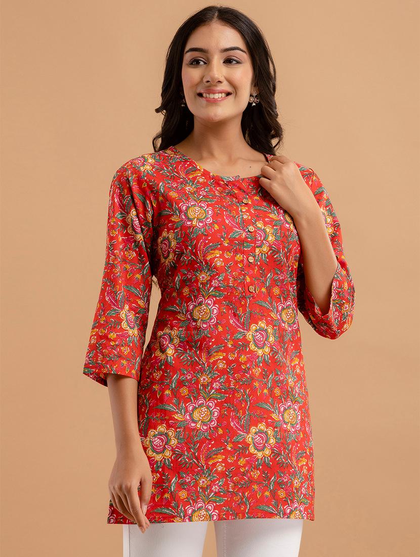 women printed three quarter sleeve straight kurti - 21966179 - Standard Image - 2