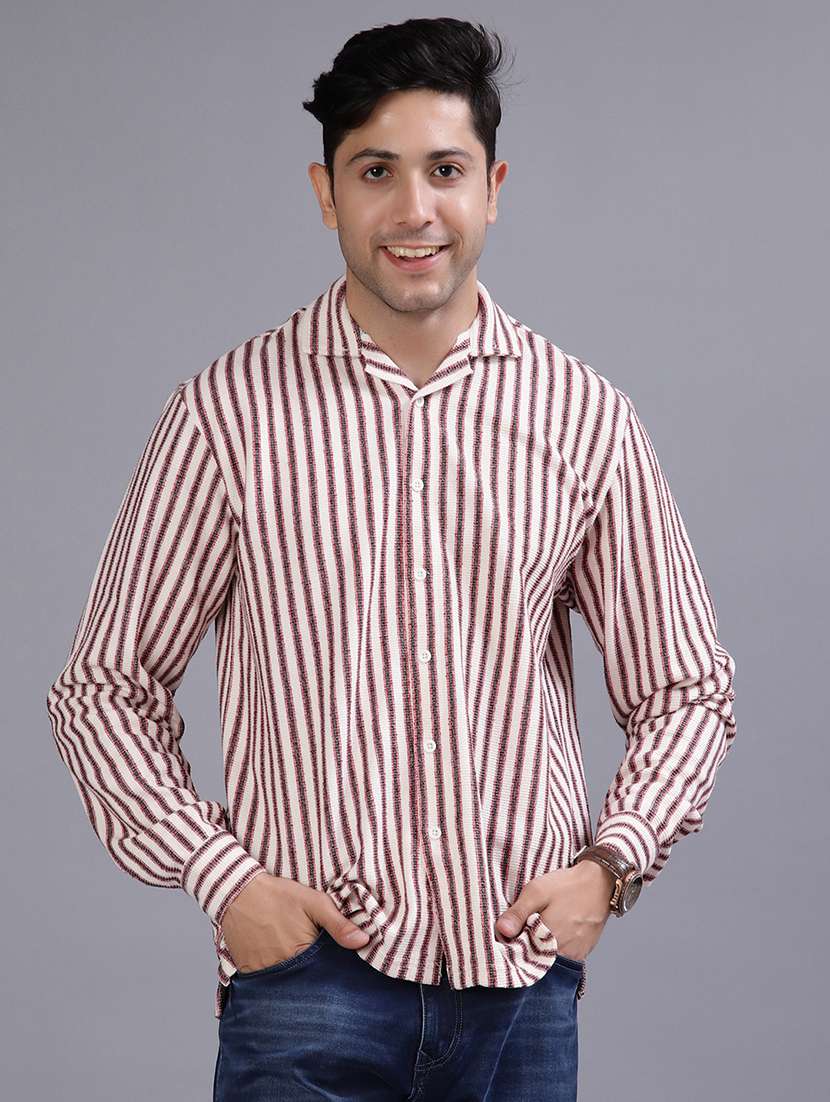 men striped long sleeve regular fit casual shirt