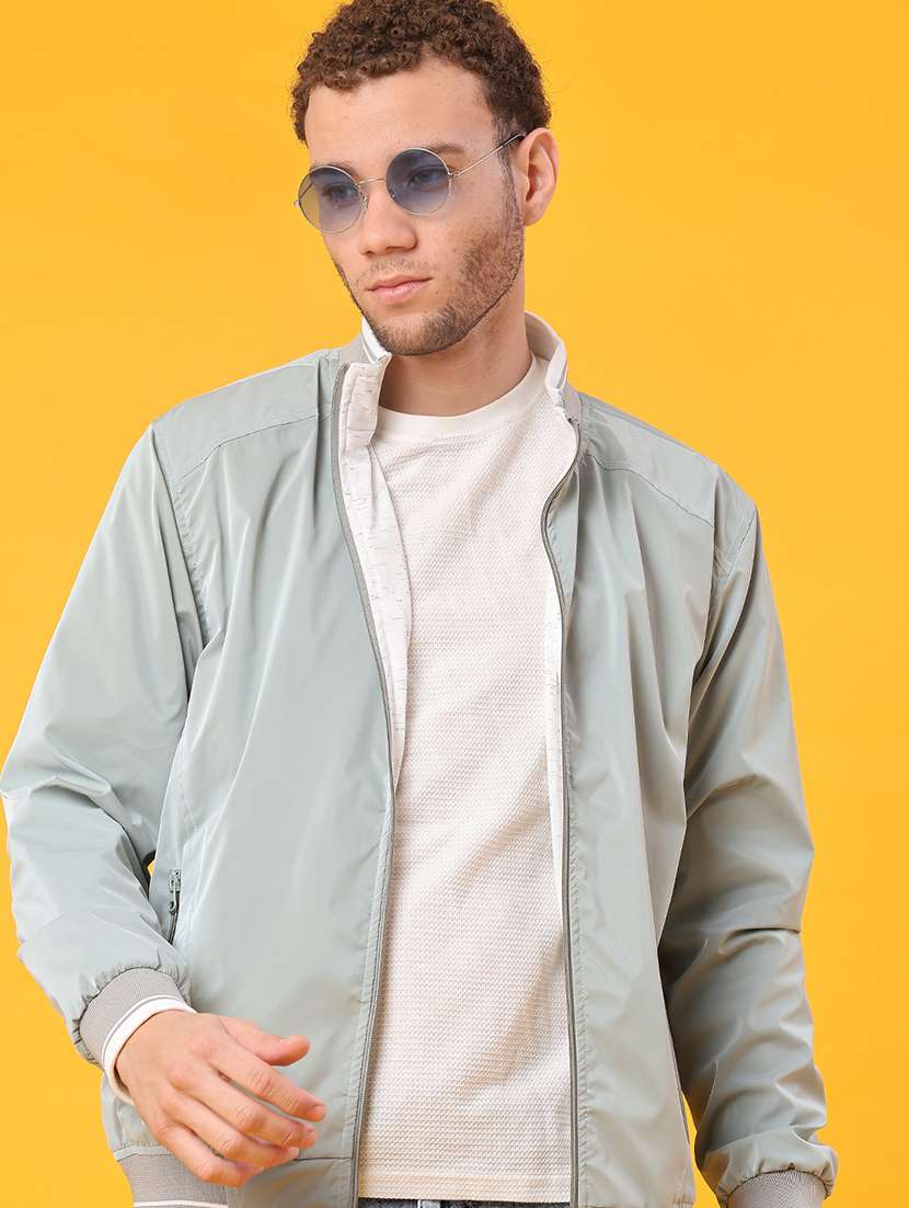men solid long sleeve reversible bomber jacket