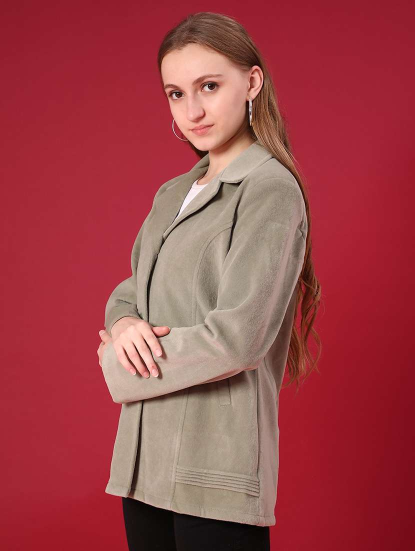 women solid lapel collar pea coat - 21966330 -  Standard Image - 2