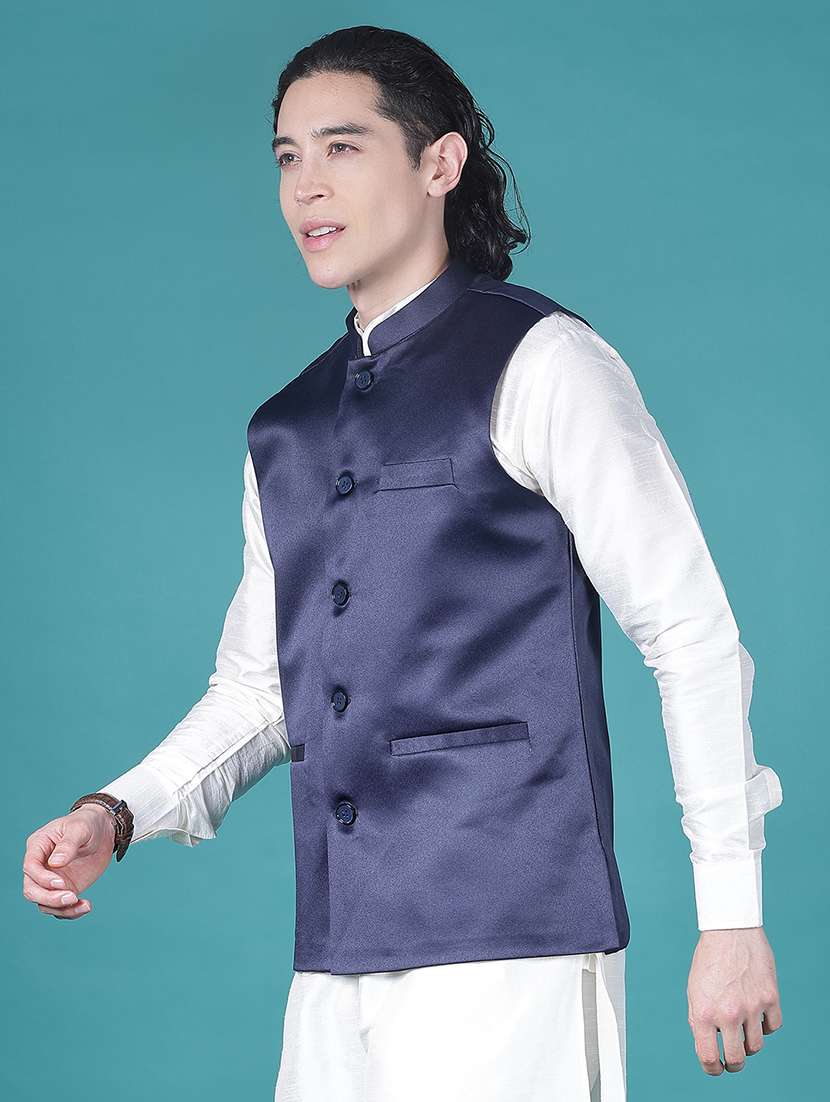 men solid mandarin neck regular fit nehru jacket - 21966339 -  Standard Image - 2