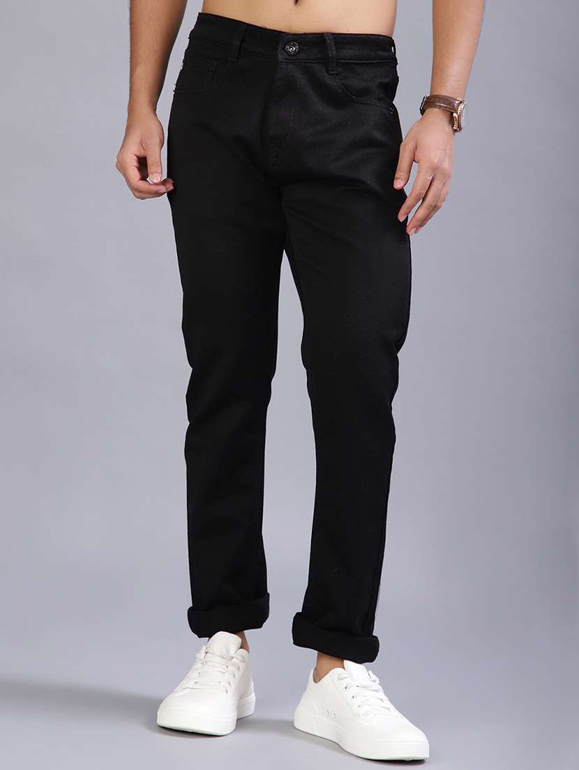 men plain mid rise full length jeans