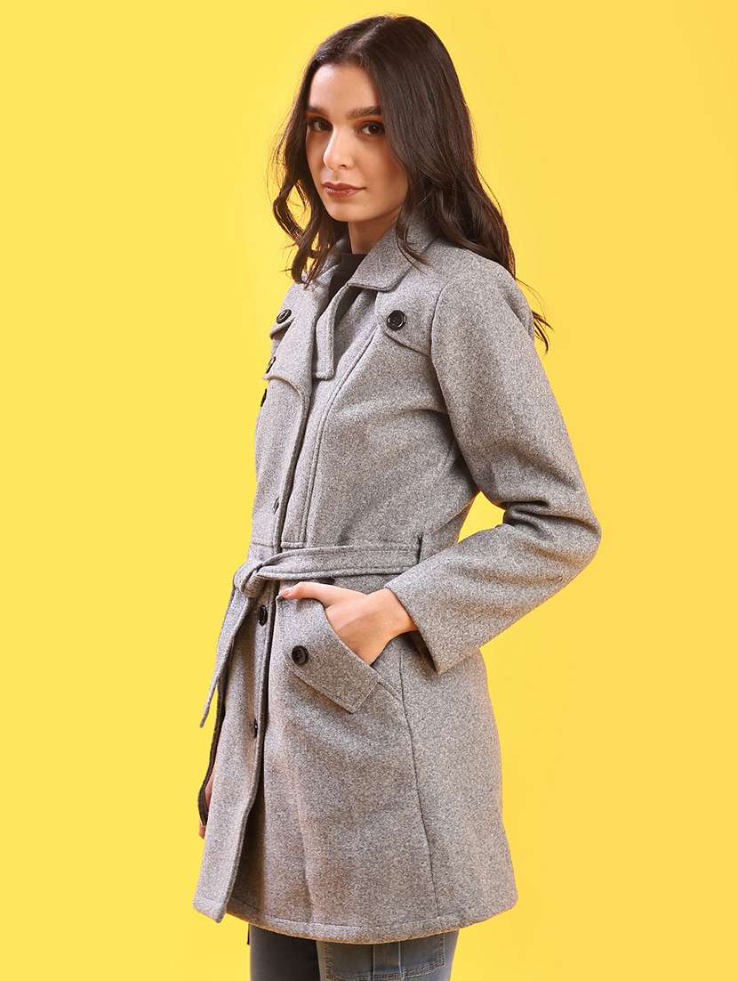 women solid lapel collar trench coat - 21966370 -  Standard Image - 2