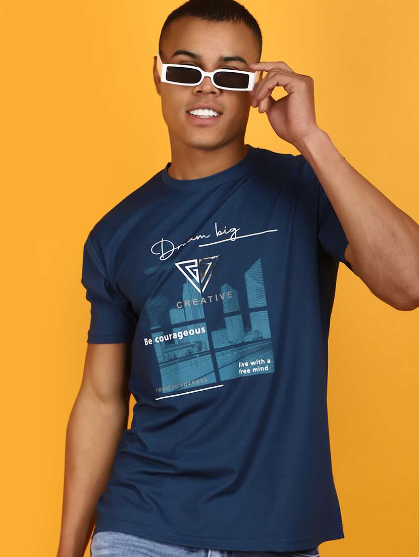 men front print round neck regular fit t-shirt