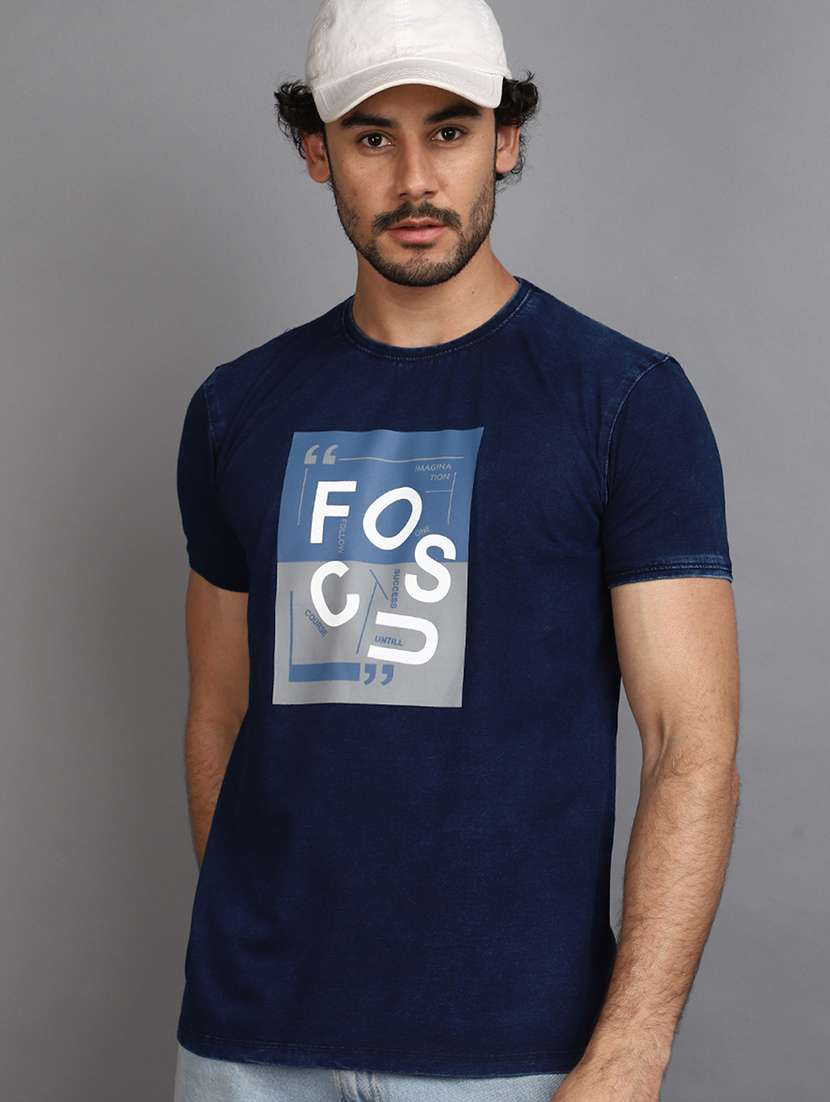 men front print round neck regular fit t-shirt