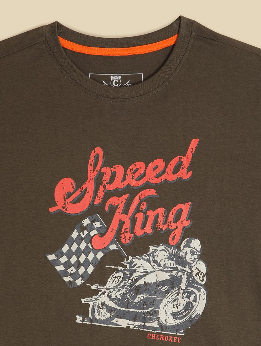 men front print round neck regular fit t-shirt - 21966454 - Standard Image - 2