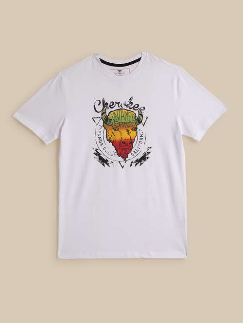 men front print round neck regular fit t-shirt - 21966458 -  Standard Image - 0