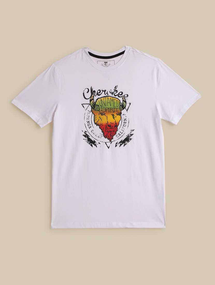 men front print round neck regular fit t-shirt - 21966458 -  Zoom Image - 0
