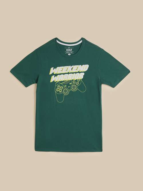 men front print round neck regular fit t-shirt